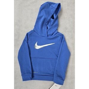 Nike Hoodie Boys Size 4T Swoosh‎ Pullover Hooded Sweatshirt Blue White Logo NWT